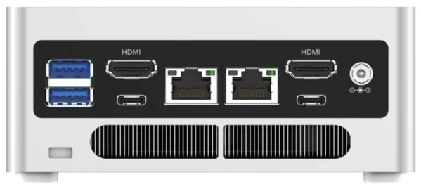 IPTV Set-Top Box rear panel: two HDMI outputs, two LAN ports, USB-A and USB-C, and a power inlet