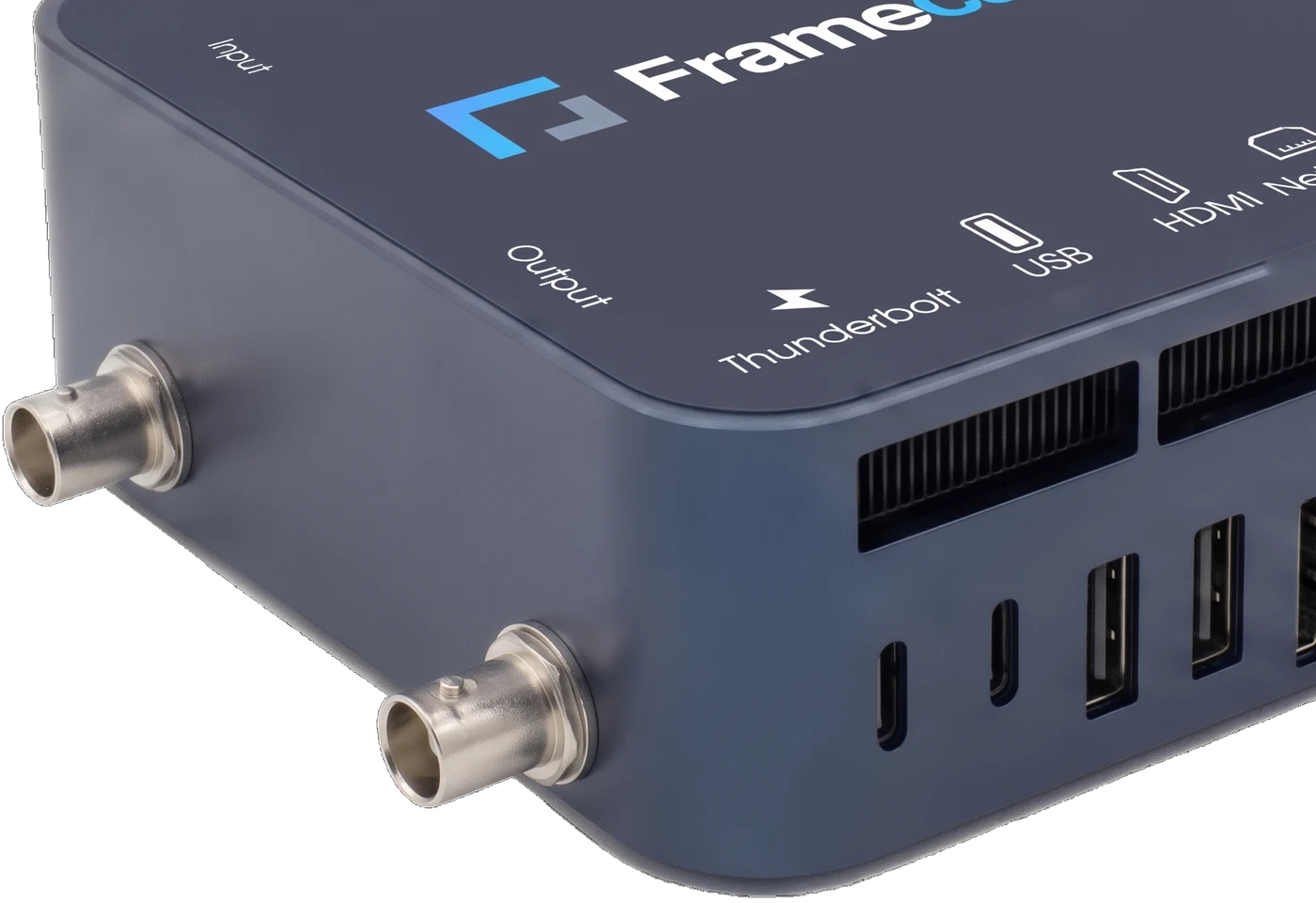 Close-up of the Portable Codec: two BNC connectors and the Framecastic lid